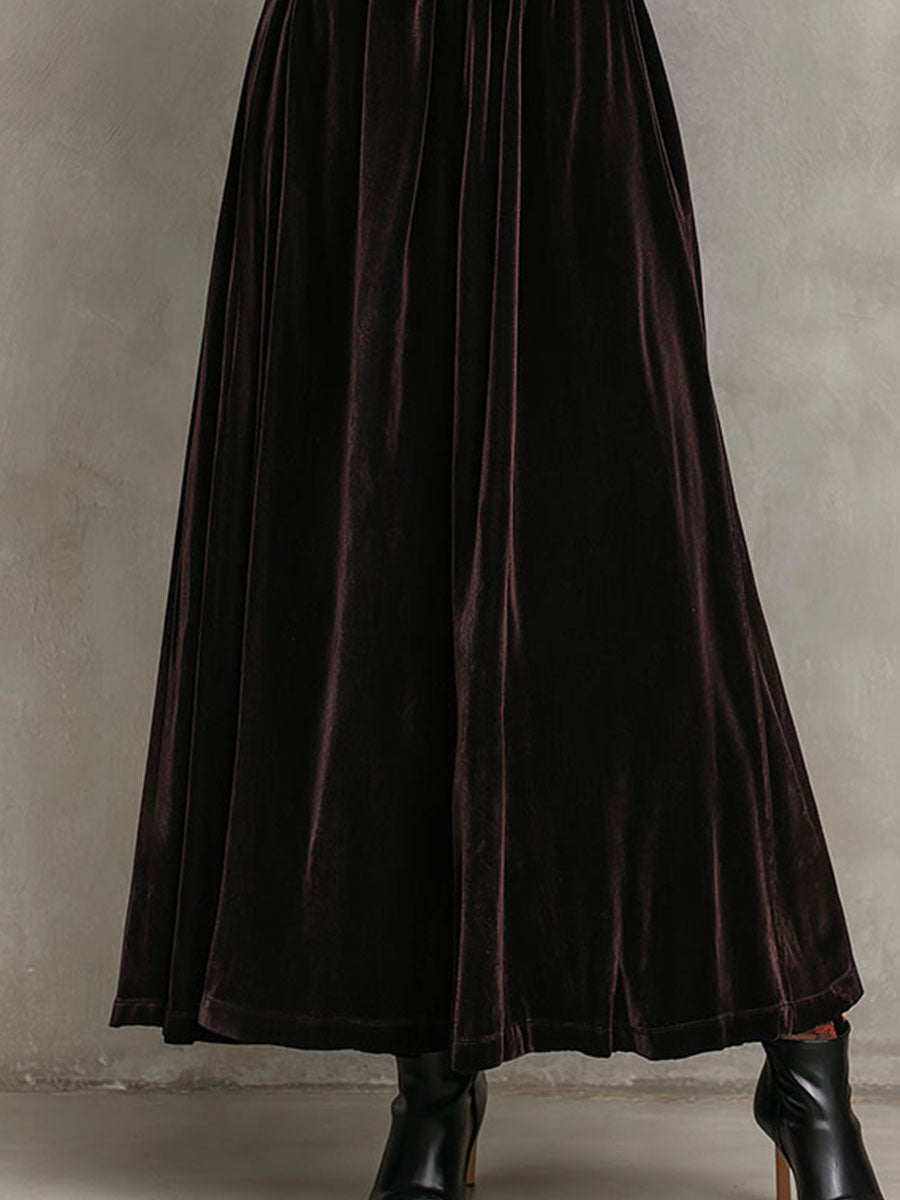Vintage Velvet Embroidered Vintage Maxi Dress With Puff Shoulders