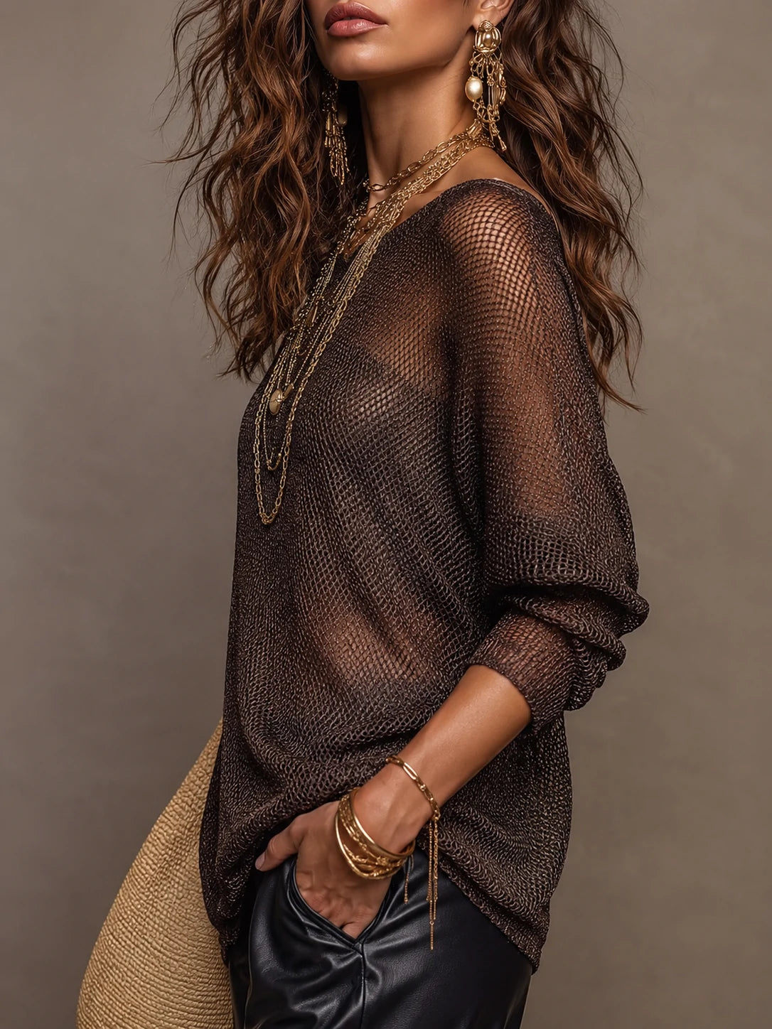Bohemian Holiday Sheer Mesh Long Sleeve Top