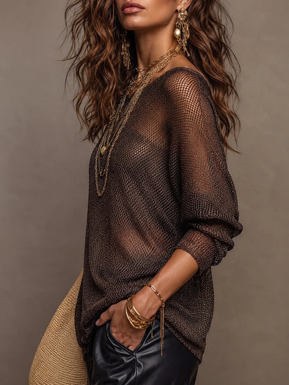 Bohemian Holiday Sheer Mesh Long Sleeve Top