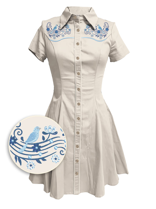 [Embroidery]Musical Notes And Birds - 100% Cotton Dress