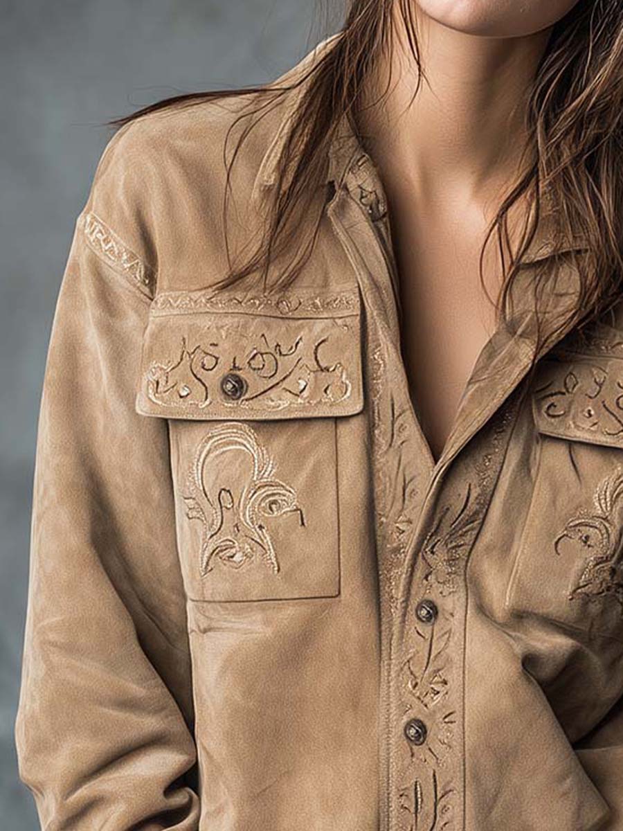 Vintage Tan Suede Embroidered Shirt