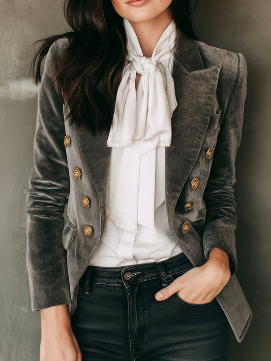 Vintage Velvet Double-Breasted Tailored Blazer