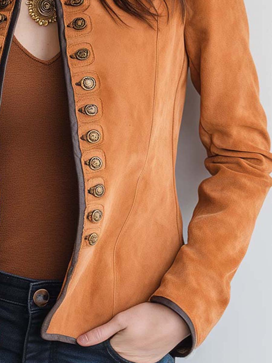 Vintage Buttons Rust Micro Suede Contrast Edges Blazer