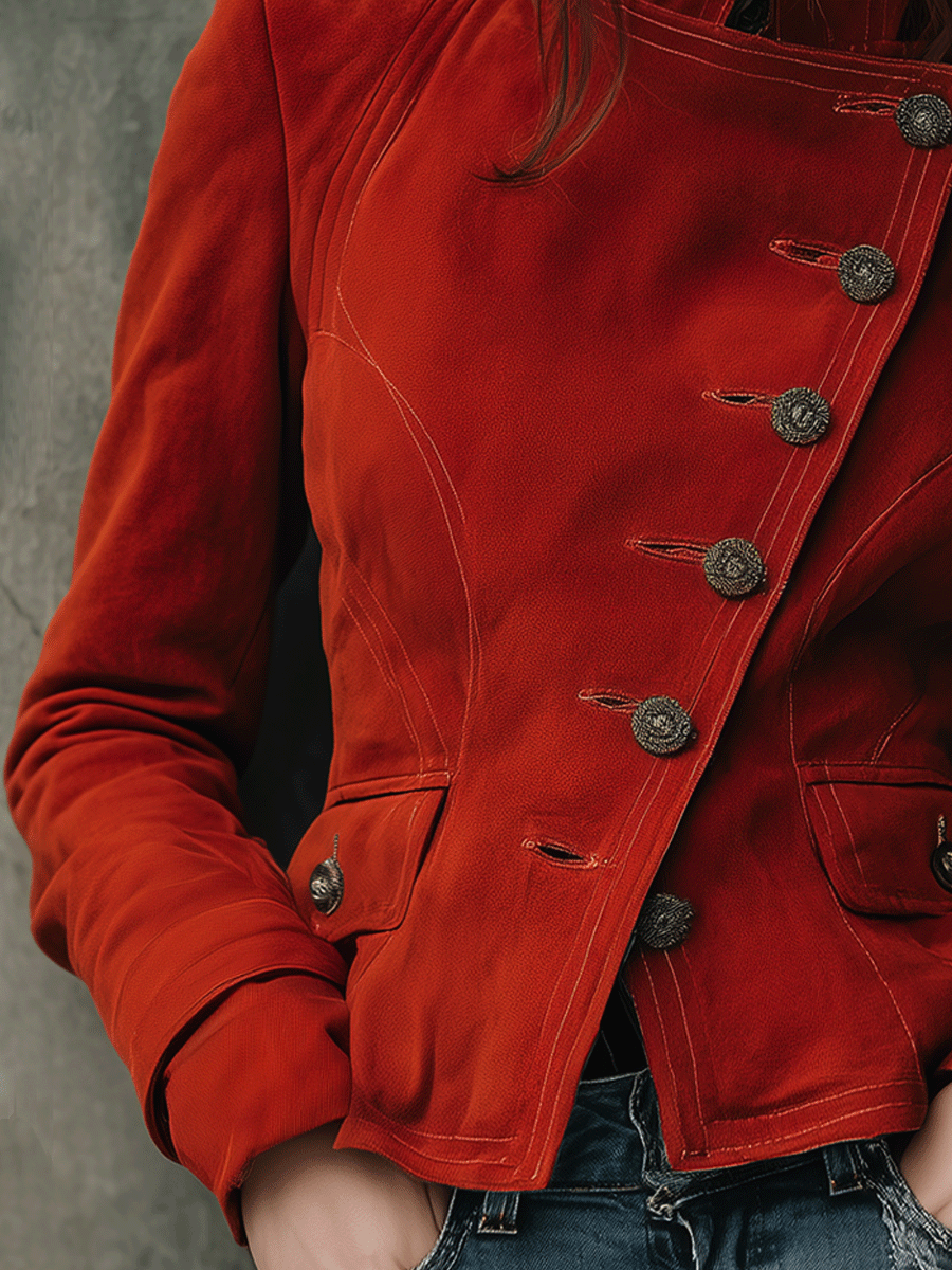 Vintage Red Velvet Military Jacket