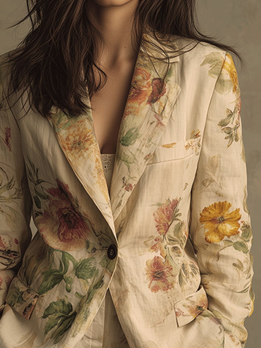Vintage Floral Linen Blazer