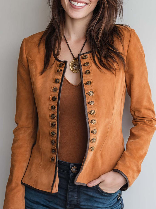 Vintage Buttons Rust Micro Suede Contrast Edges Blazer