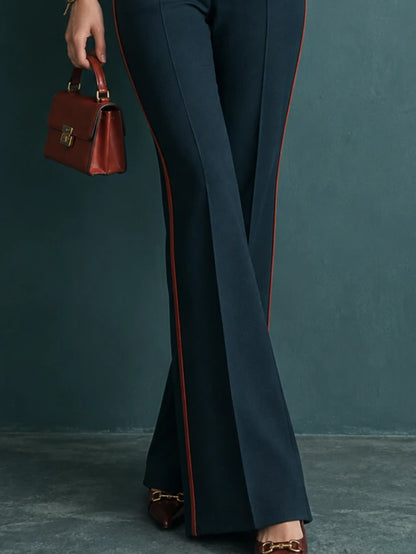 Contrast-Piped Flared Trousers