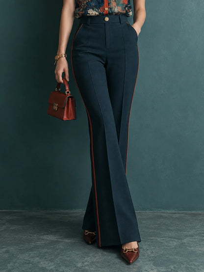 Contrast-Piped Flared Trousers