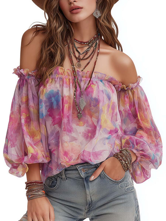 Romantic Bohemian Off-Shoulder Floral Blouse