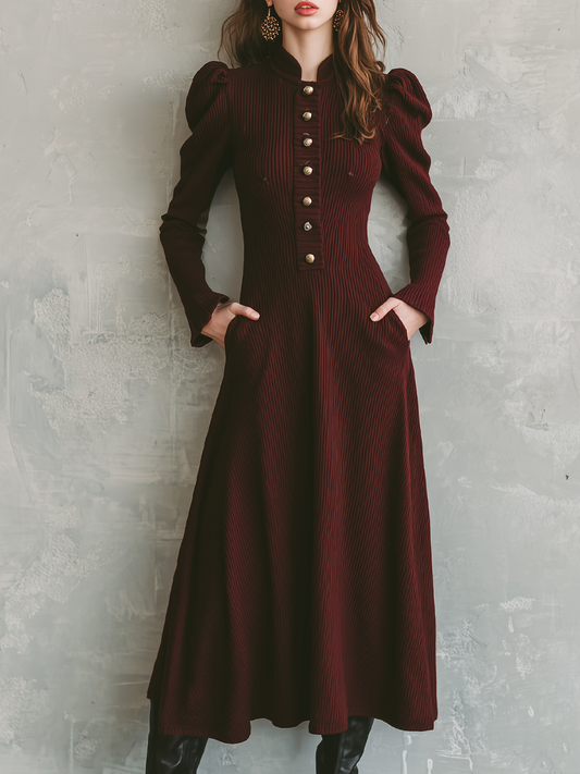Vintage Metal Button Knitted Midi Dress