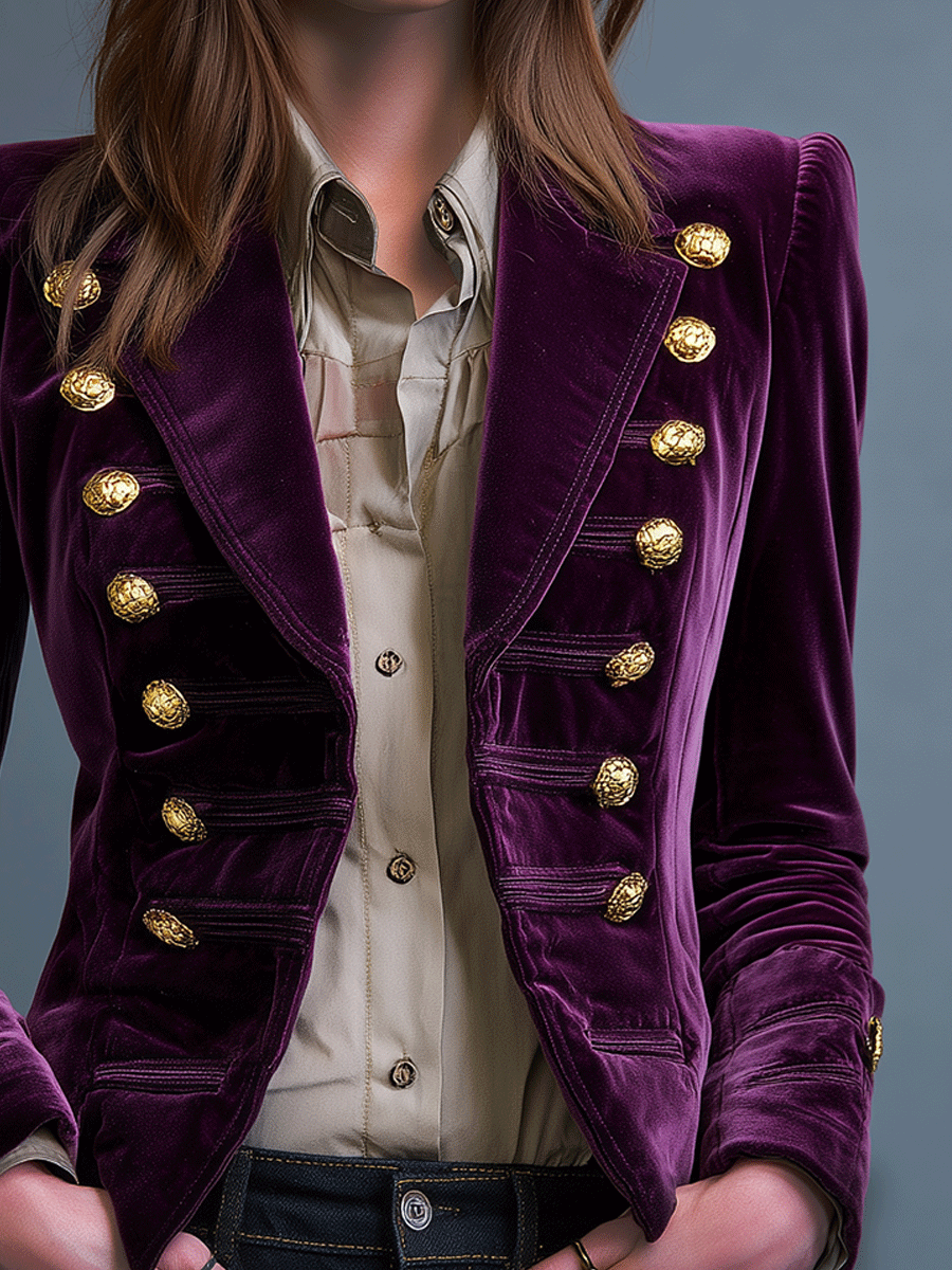 Vintage Deep Purple Velvet Gold Buttons Jacket
