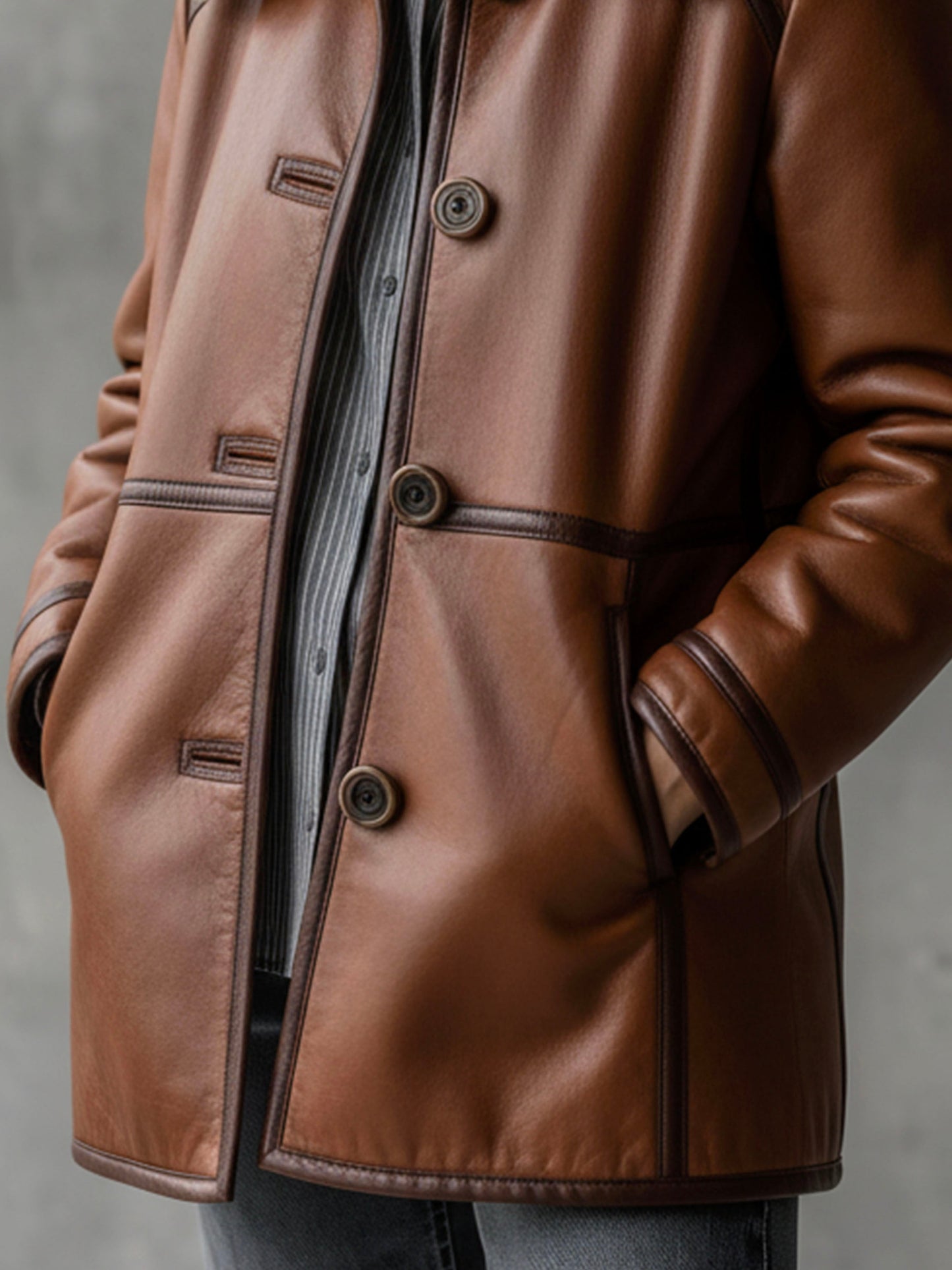 Classic Button Versatile Reversible Shearling And Eco Leather Coat