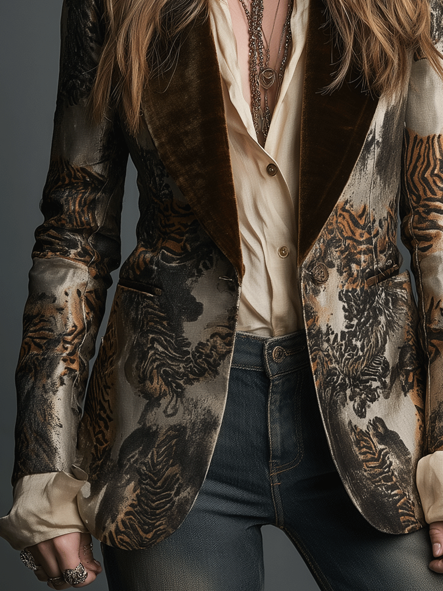 Baroque Velvet Jacquard Bronze Pattern Blazer