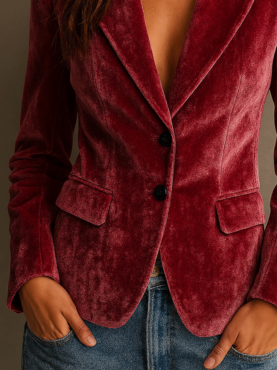 Elegant Dark Burgundy Velvet Blazer