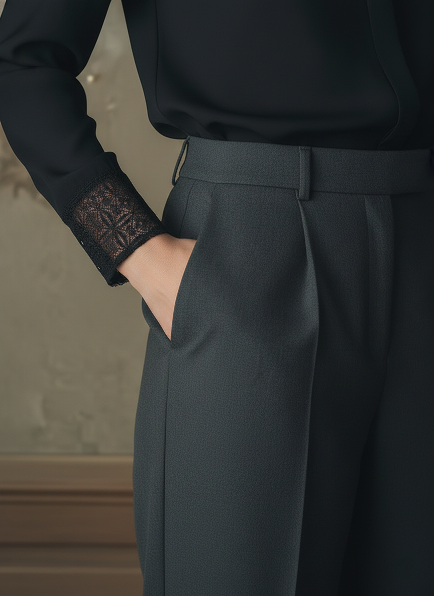 The Elegant Noir Lace-Panel Blouse