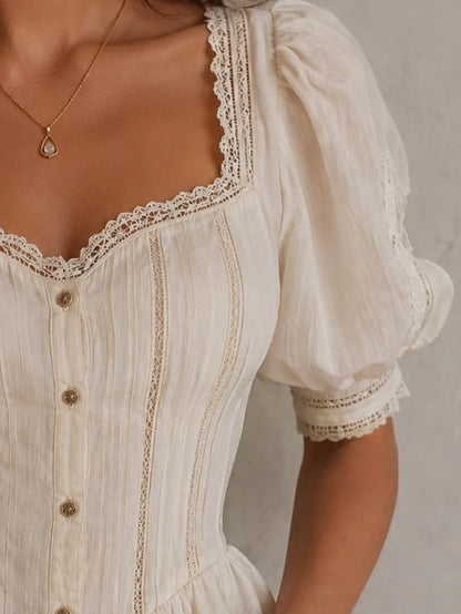 Ivory Puff Sleeve Lace Corset Peplum Top