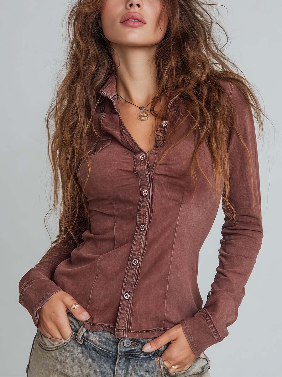 Vintage Sun-Dried Red Washed Slim Fit Shirt