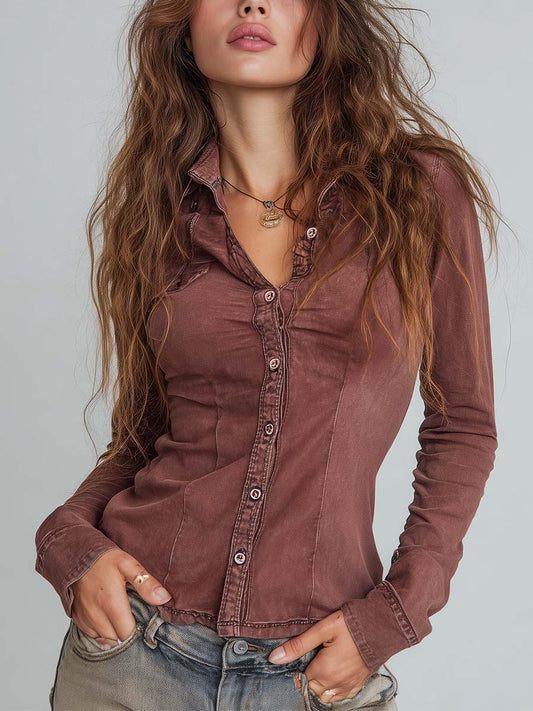 Vintage Sun-Dried Red Washed Slim Fit Shirt