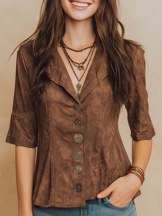 Chestnut Micro-suede Vintage Button Shirt