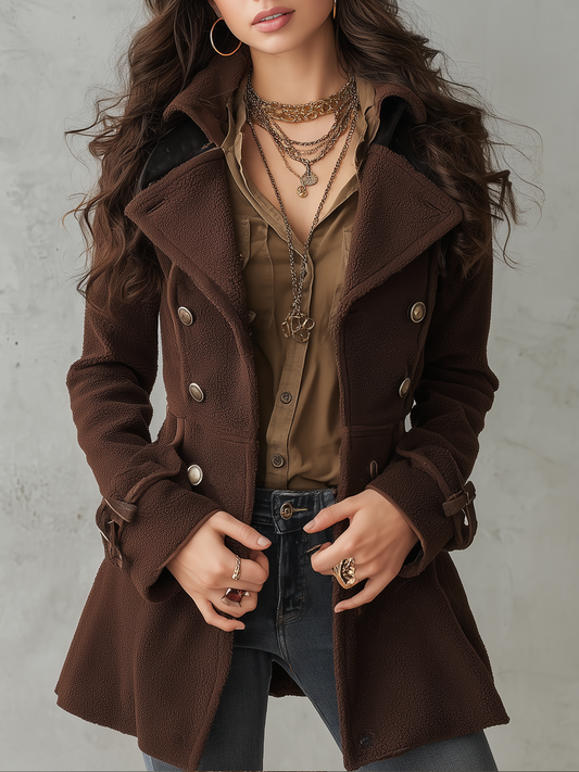 Military Style Teddy Polyester Fleece Coat