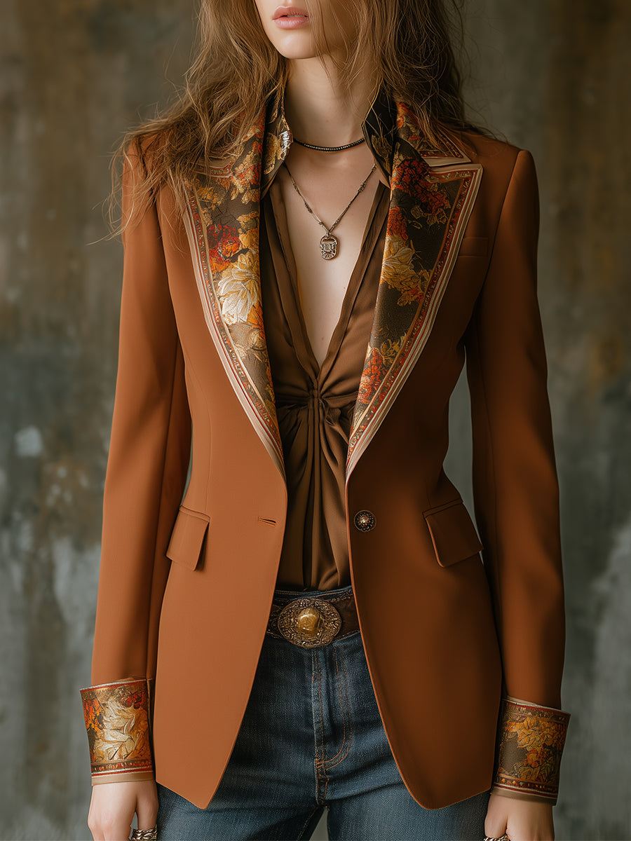 Quietly Luxurious Vintage Oil Painting-style Floral Print Fitted Blazer