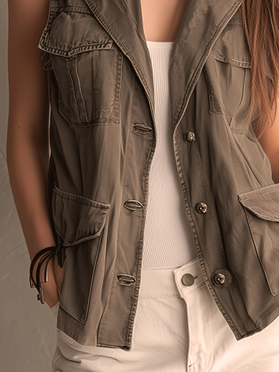 Outdoor Leisure Utility Pocket Washed Workwear Cotton Vest