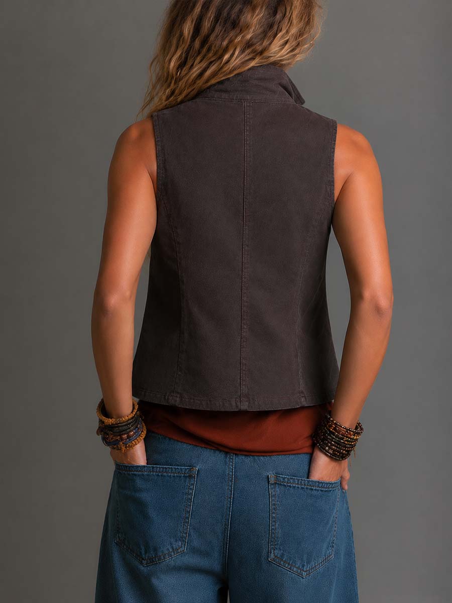 Boho Floral Patchwork Button-Front Vest