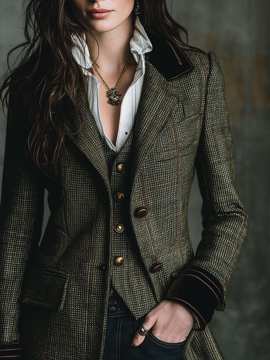 Vintage Heritage Plaid Tailored In Olive Brown Jacket