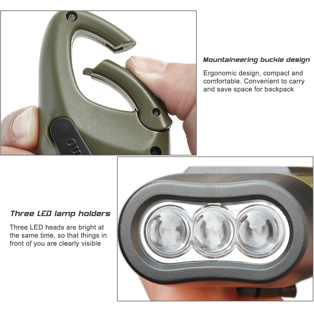 Hand crank solar flashlight