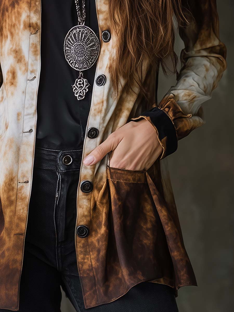 Vintage Bohemian Flame Print Long Shirt
