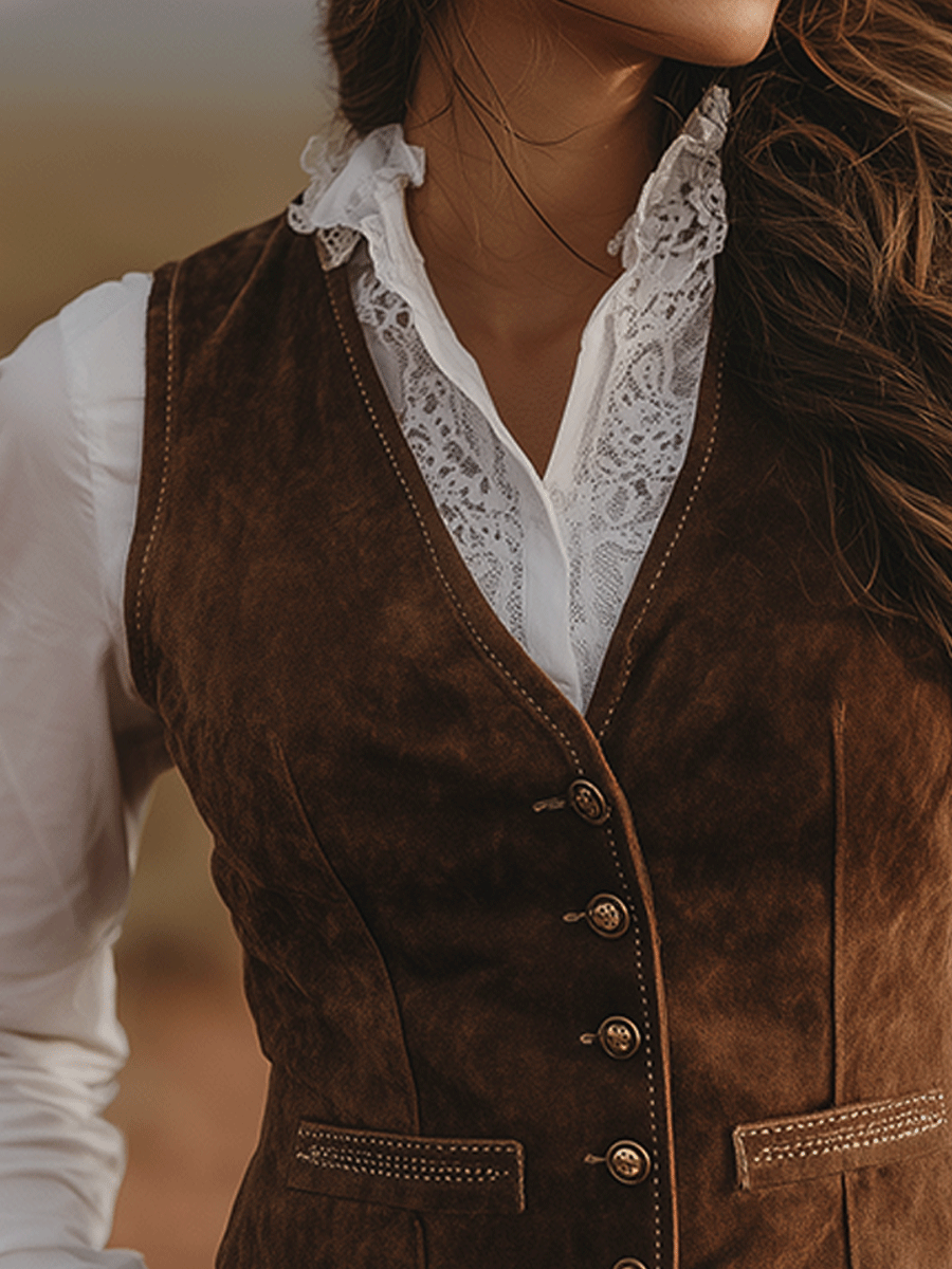 Vintage Brown Faux Suede Vest