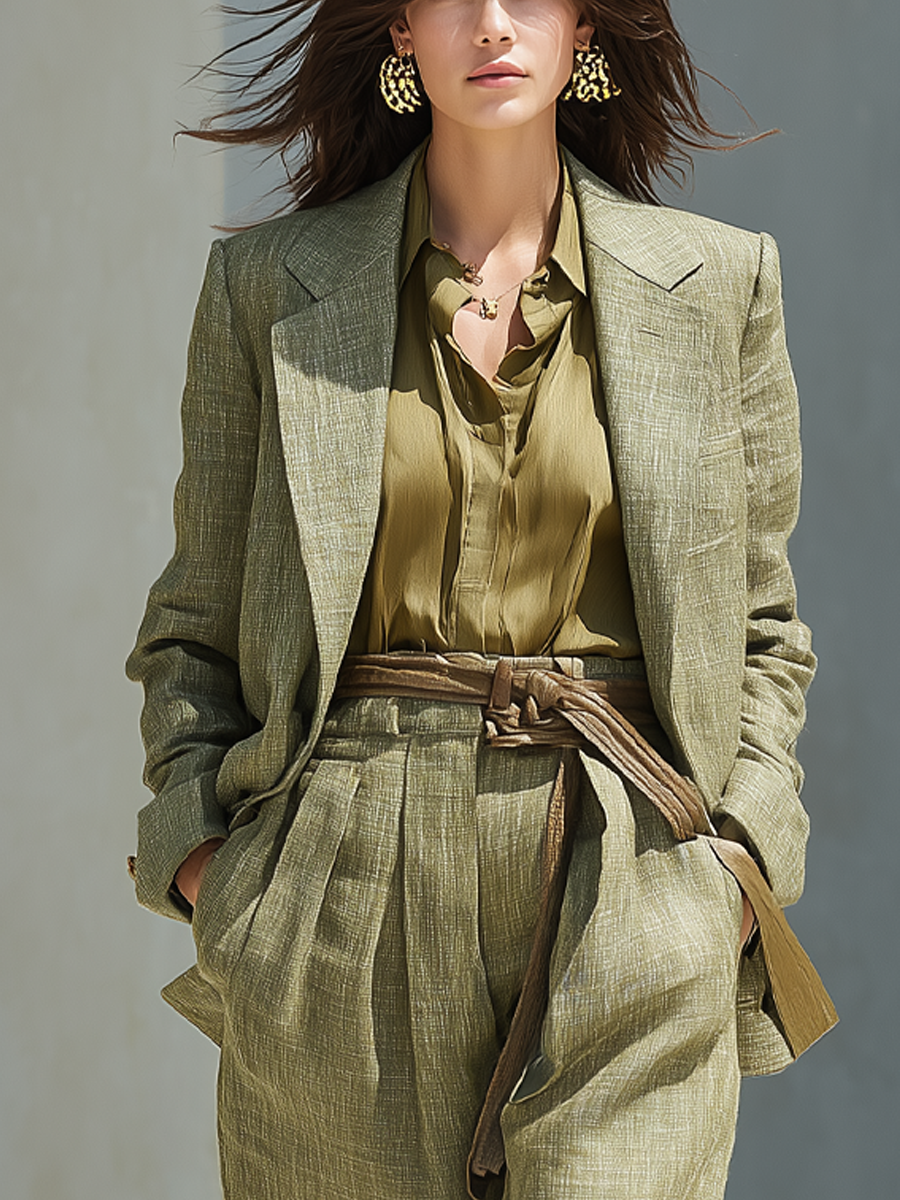 Vintage Cotton And Linen Suit Wide Pants Two-piece Suit