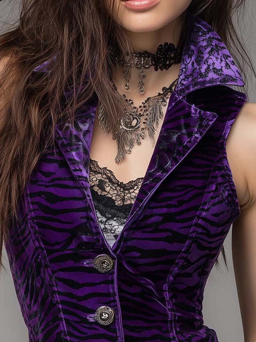 Vintage Animal Print Purple Velvet Bodycon Tank Top