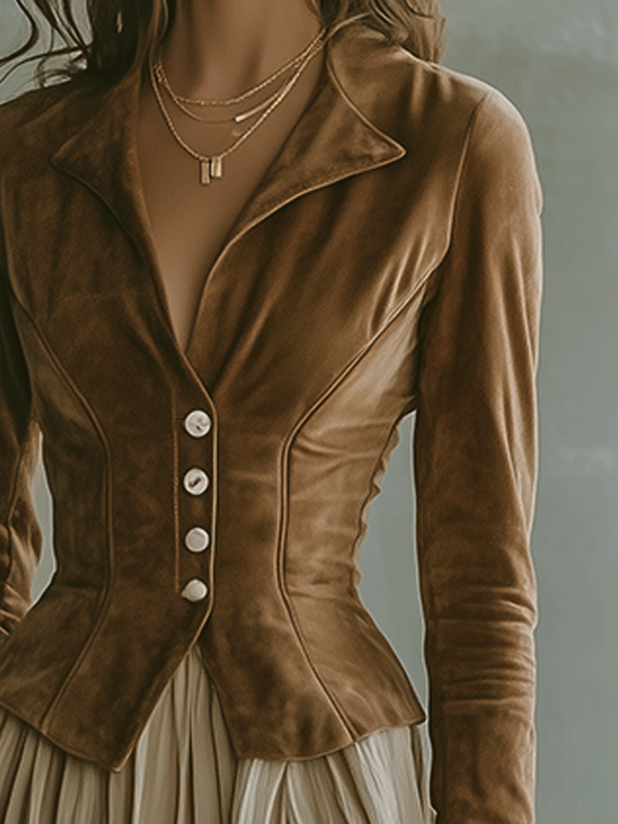 Retro Romantic Caramel Slim Jacket