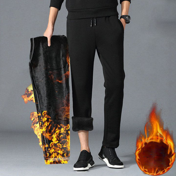 Autumn Winter Padded Thickened Straight Sports Black Pants