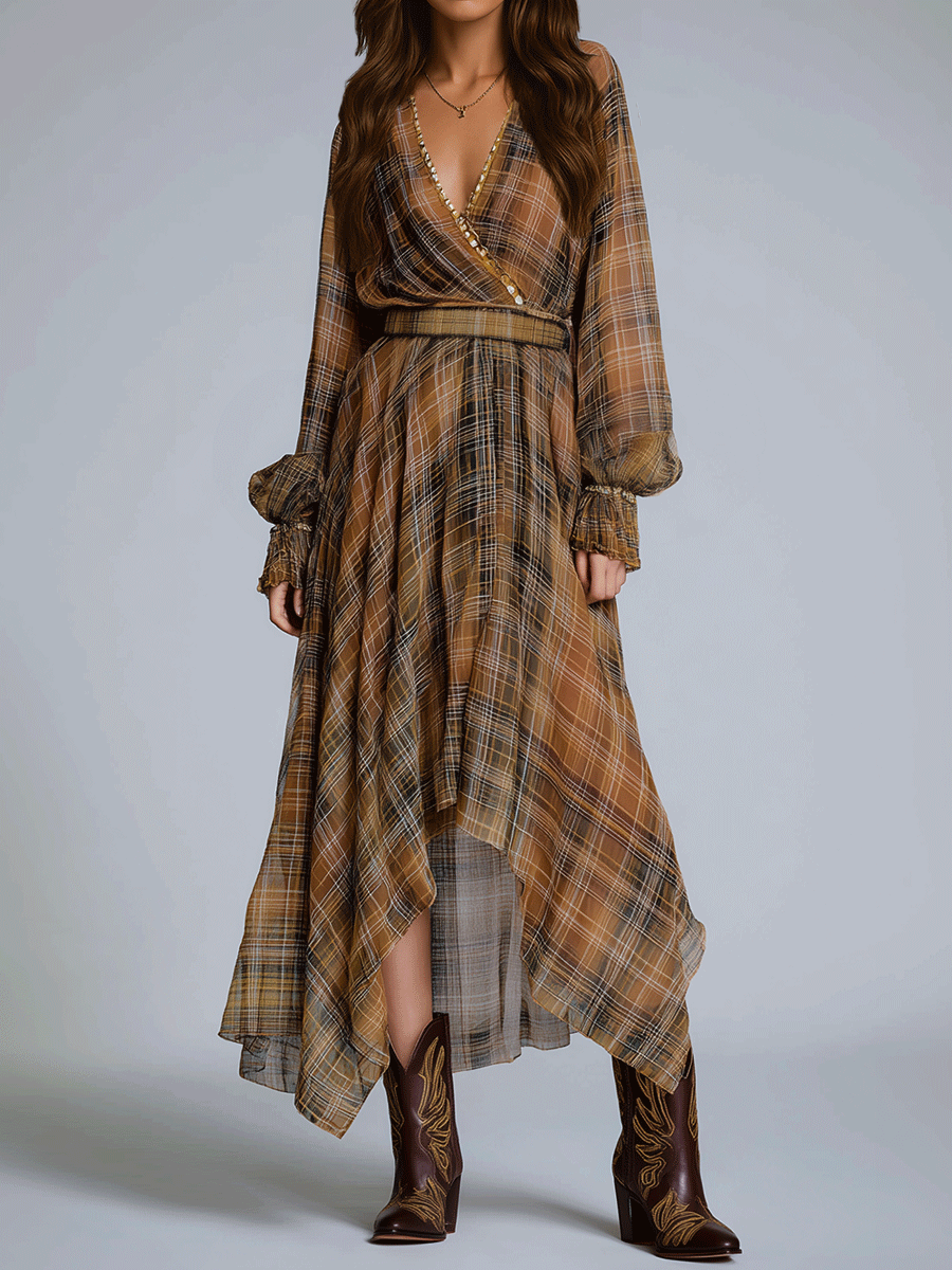 Pastoral Romantic V-Neck Bohemian Style Chiffon Maxi Dress