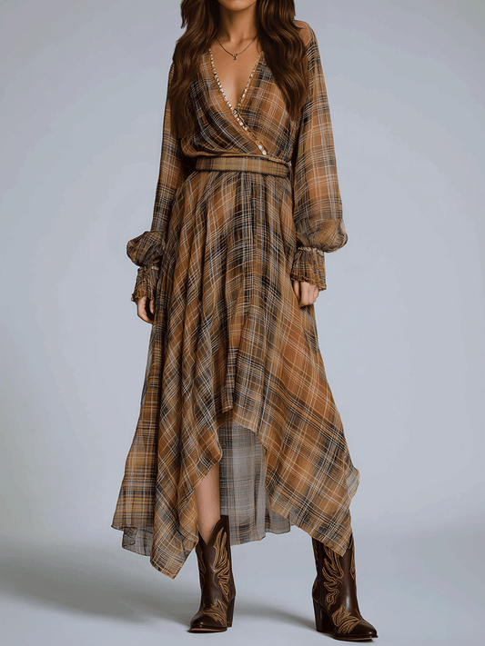 Pastoral Romantic V-Neck Bohemian Style Chiffon Maxi Dress