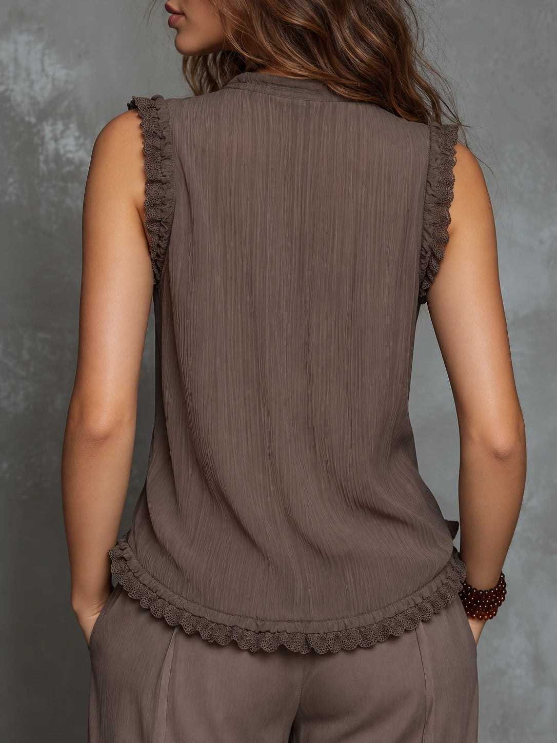Boho Soft-Flow Zip Neck Sleeveless Top