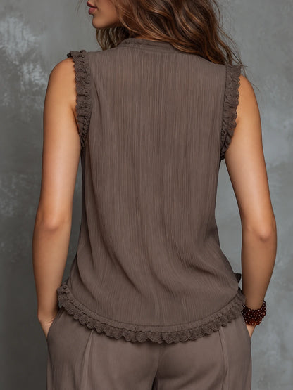 Boho Soft-Flow Zip Neck Sleeveless Top