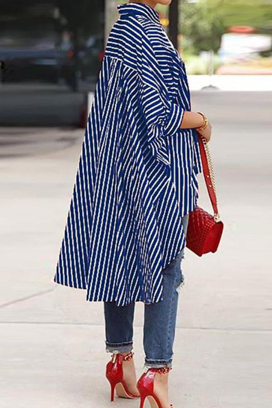 New Season Striped High Low Shirt