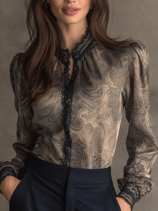 Vintage Paisley Lace Button-Down Shirt