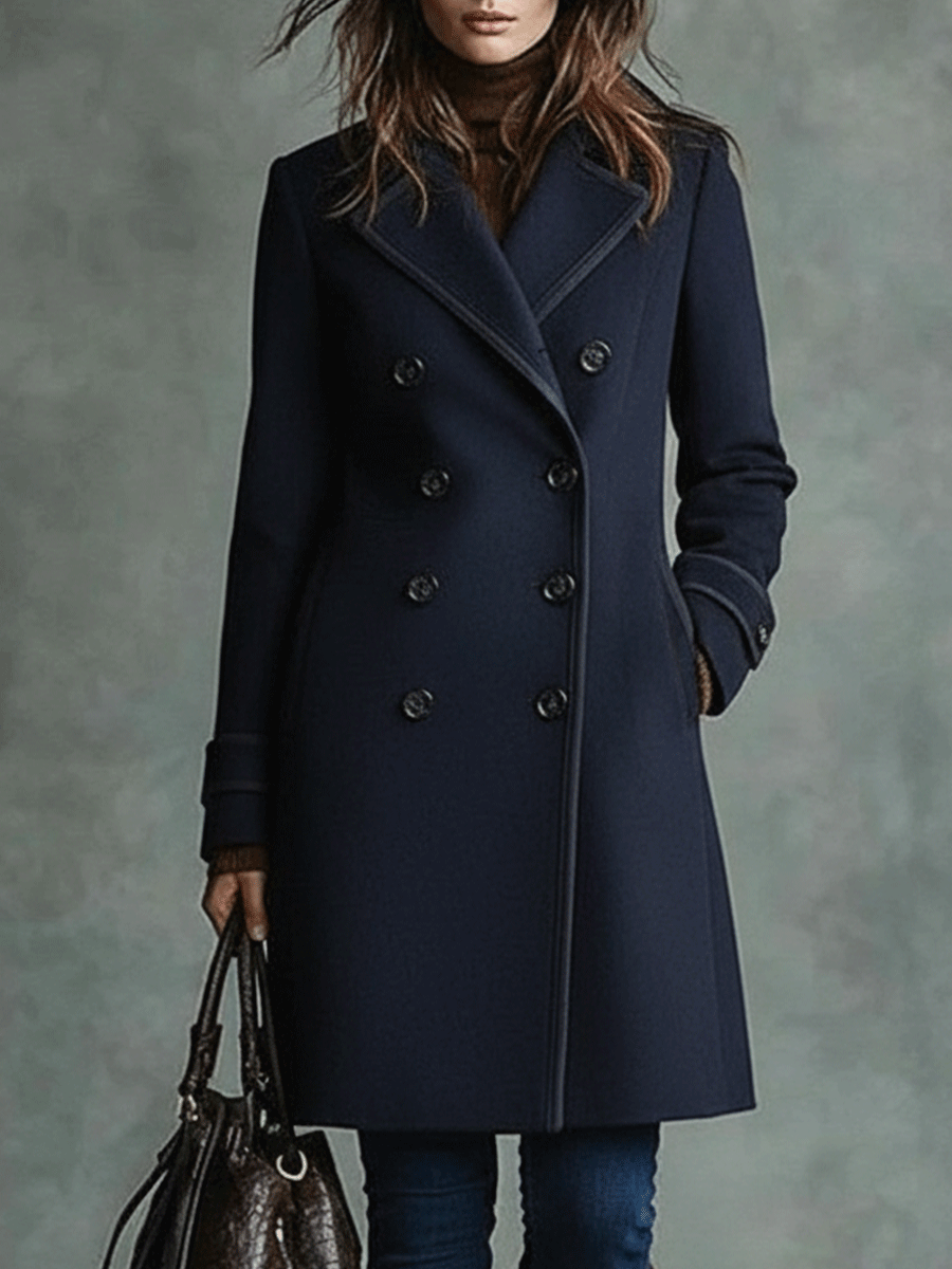 Elegant Double-Breasted Deep Navy Coat
