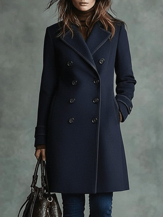 Elegant Double-Breasted Deep Navy Coat