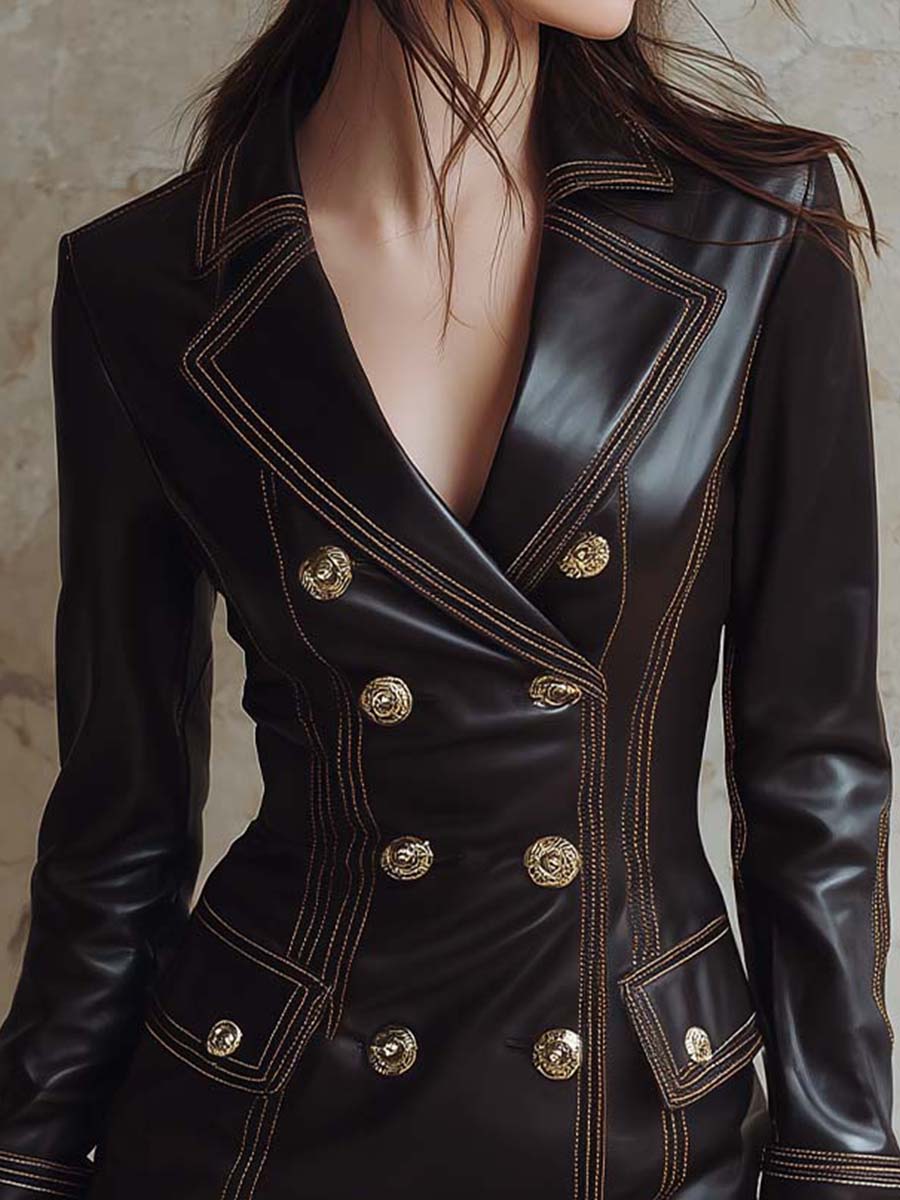 Vintage Military Eco-Leather Blazer Dress