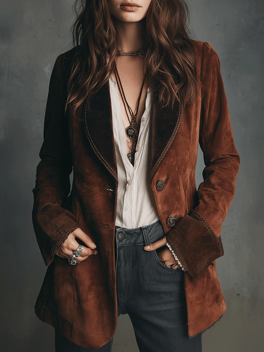 Vintage Brown Eco-Suede Tailored Jacket