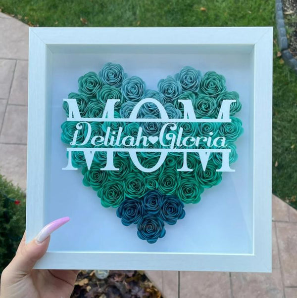 Mom Heart Shaped Monogram Flower Shadow Box Gift