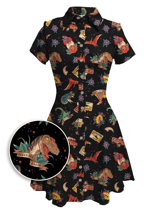 Tattoo Dinosaurs - 100% Cotton Double Pocket Dress