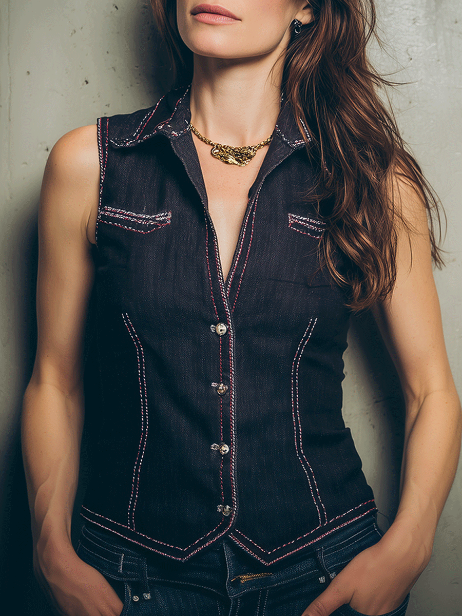 Fashion Indigo Denim Slim Fit Vest