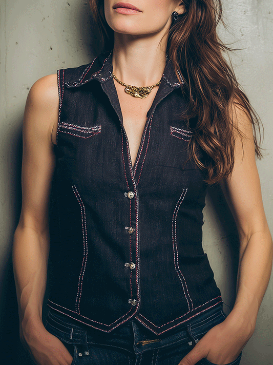 Fashion Indigo Denim Slim Fit Vest