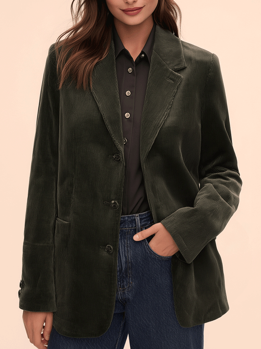 Vintage Style Olive Green Corduroy Blazer